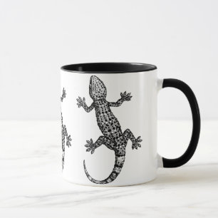 CANECA ILUSTRAÇÃO DE GECKO LIZARD A PRETO E BRANCO