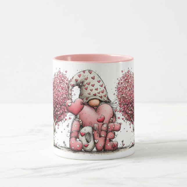 Caneca Ilustração de Gnomo com Tinta de Aquarela Rosa Cap (Centro)
