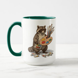 Caneca Ilustração de Guaxinim Pintor Legal