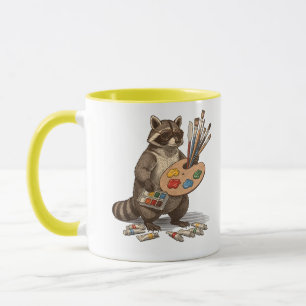 Caneca Ilustração de Guaxinim Pintor Legal