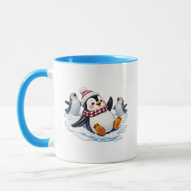 Caneca Ilustração de Inverno de Pinguins Fofos (Esquerda)