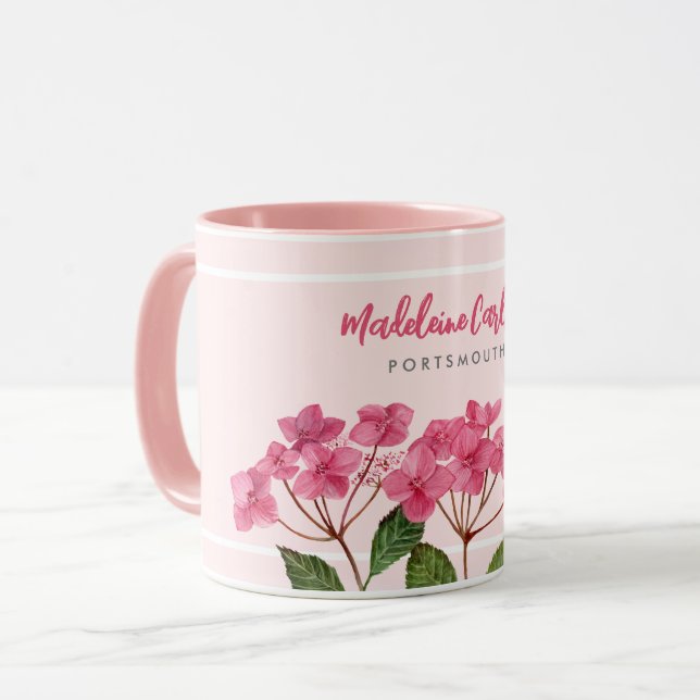 Caneca Ilustração de Lacecaps de Hydrangea Pink de Aquare (Frente Esquerda)