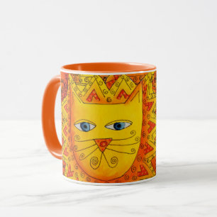 Caneca Ilustração de Leão com Padrões em Aquarela