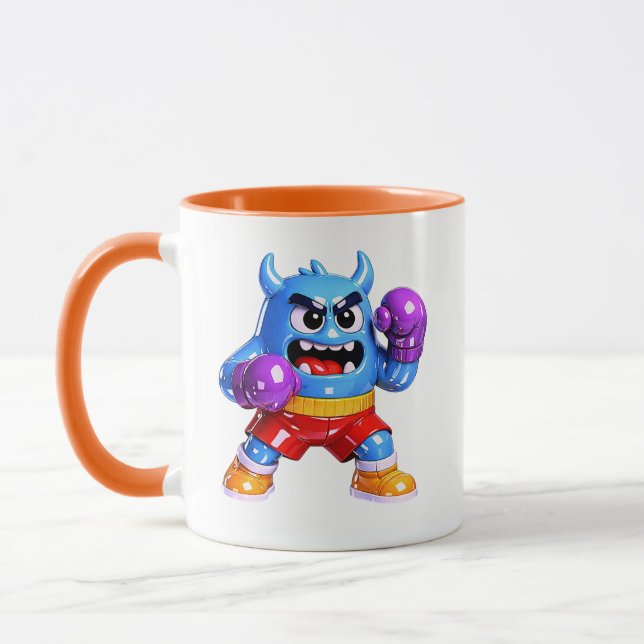 Caneca Ilustração de Monstro de Boxe Azul (Esquerda)