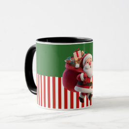 Caneca Ilustração de Papai Noel Carregando Saco de Presen