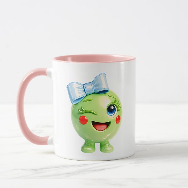 Caneca Ilustração de Personagem Verde Fofo (Esquerda)