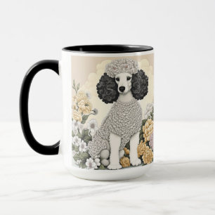 Caneca Ilustração de Poodle em Flores Whimsical