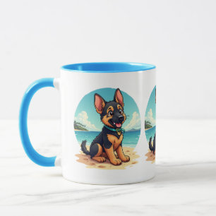 Caneca Ilustração de praia de papoila de German shepherd