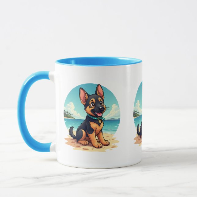 Caneca Ilustração de praia de papoila de German shepherd  (Esquerda)