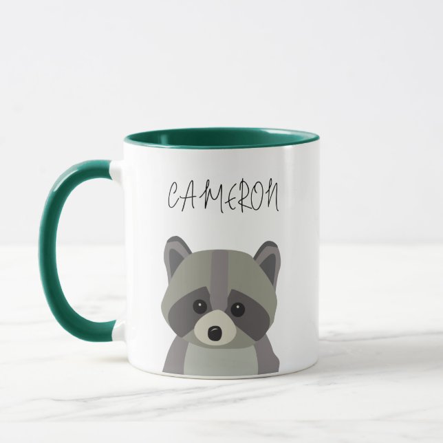 Caneca Ilustração de raccoon Moderno de Cute de Nome Pers (Esquerda)