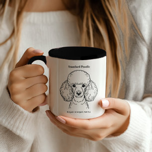 Caneca Ilustração de Retrato de Poodle Padrão em Linha Pr