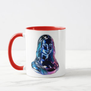 Caneca Ilustração de retrato feminino em estilo Neon