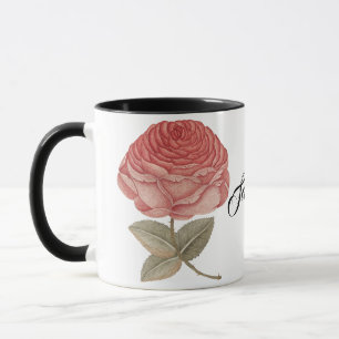 Caneca Ilustração de rosa-rosa com vinheta