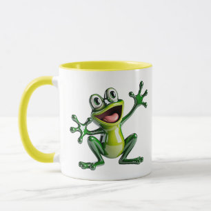 Caneca Ilustração de Sapo Fofo Feliz Verde