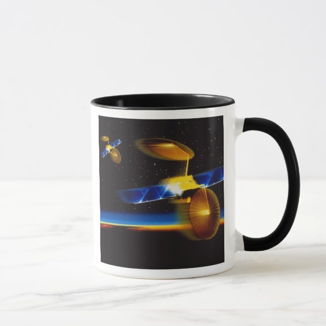 Caneca Ilustração de satélites no horizonte da Terra (Direita)