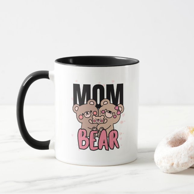 Caneca Ilustração de texto de mãe-ursa fofa (Com Donut)