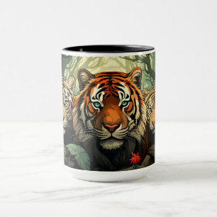 Caneca Ilustração de Tigres de Monograma Personalizados