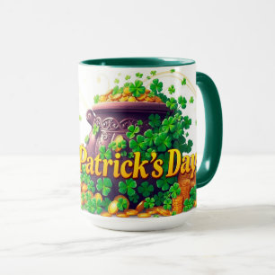 Caneca Ilustração de Trevo Centrado com Pote de Ouro da S