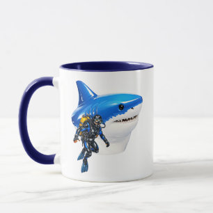 Caneca Ilustração de Tubarão Gigante Oceano Brilhante