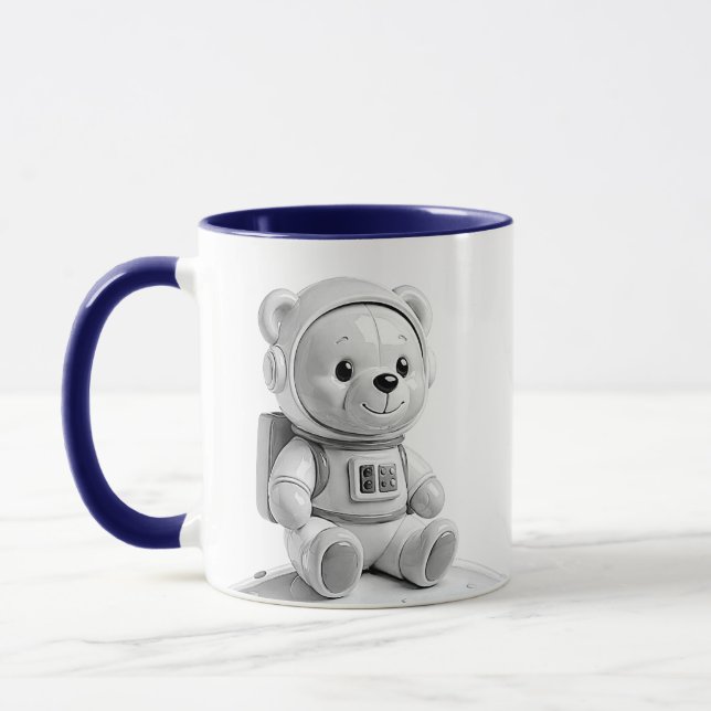 Caneca Ilustração de Urso Astronauta Fofo Cinza (Esquerda)