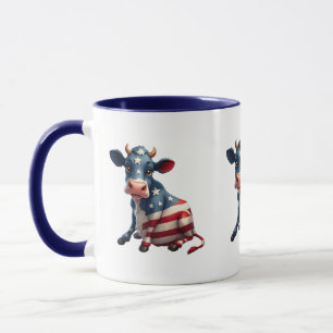 Caneca Ilustração de Vaca de Bandeira Americana Patriótic