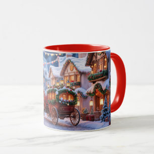 Caneca Ilustração de vila de Natal