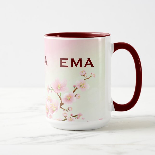 Caneca Ilustração do Blossom de Cereja de Primavera Rosa  (Direita)
