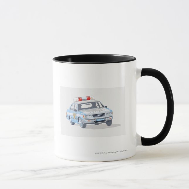 Caneca Ilustração do carro de polícia com dois polícias (Direita)
