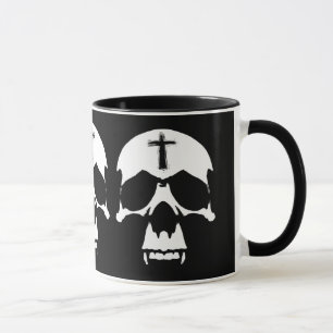 Caneca Ilustração do crânio de Demônio Branco e Preto