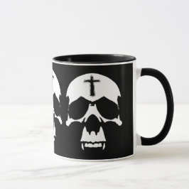 Caneca Ilustração do crânio de Demônio Branco e Preto Gót