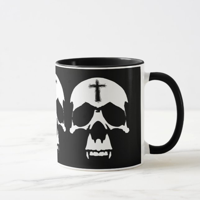 Caneca Ilustração do crânio de Demônio Branco e Preto Gót (Direita)