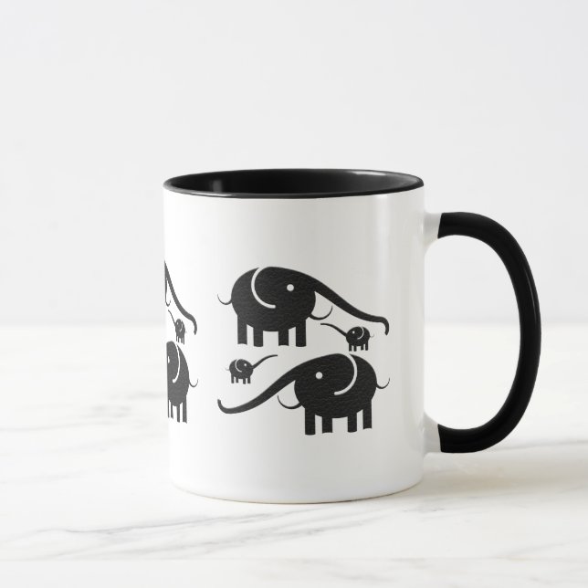 Caneca Ilustração do Elefante de Olhar de Couro Negro (Direita)