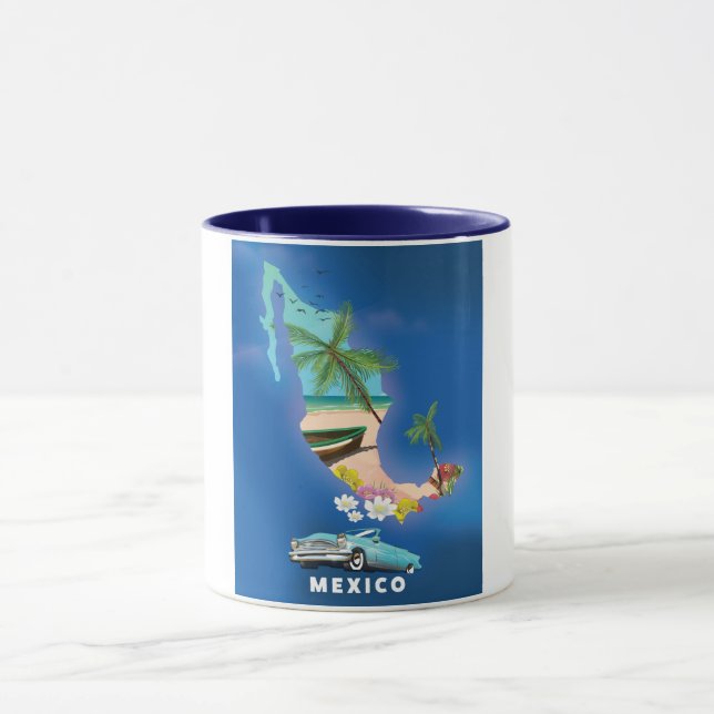Caneca Ilustração do mapa do México pôster de viagem. (Centro)