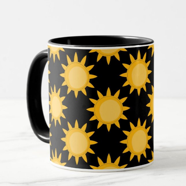 Caneca Ilustração do Sol Brilhante em Design de Padrão Pr (Criador carregado)
