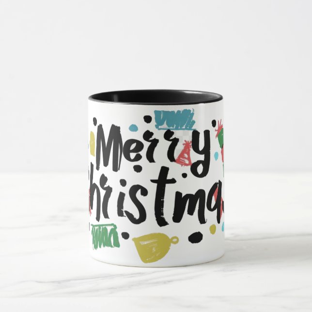 Caneca Ilustração do texto de natal alegre. (Centro)