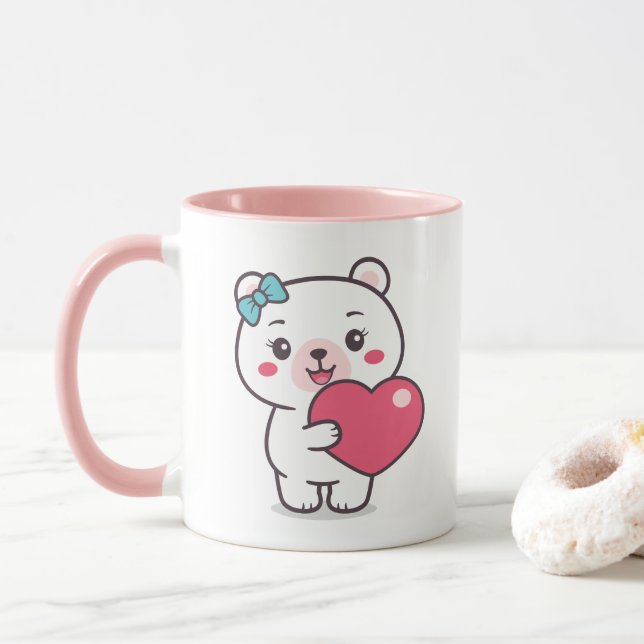 Caneca Ilustração do Urso de Teddy (Com Donut)
