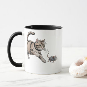 Caneca Ilustração engraçada de caça de animais de gato pe