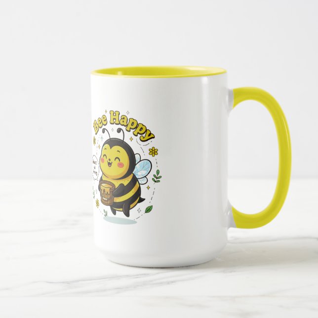 Caneca Ilustração Feliz de Abelha Fofa - Doce como um Des (Direita)