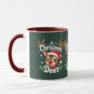 Caneca Ilustração Fofa de Veado de Natal