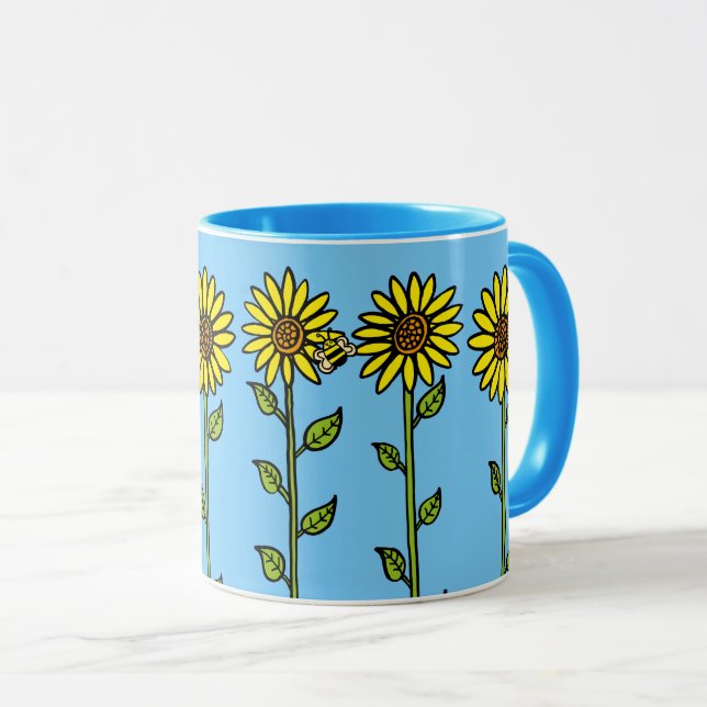 Caneca Ilustração Gira, Girassóis e Bumblebee (Frente Esquerda)