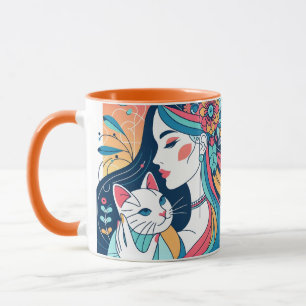 Caneca Ilustração Gráfica de Senhora Cat