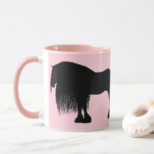 Caneca Ilustração Moderna de Cavalo Frísia Rosa
