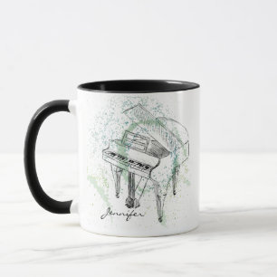 Caneca Ilustração Personalizada de Piano Arte Desenho Ama