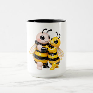 Caneca Ilustração romântica de abelha proximidade