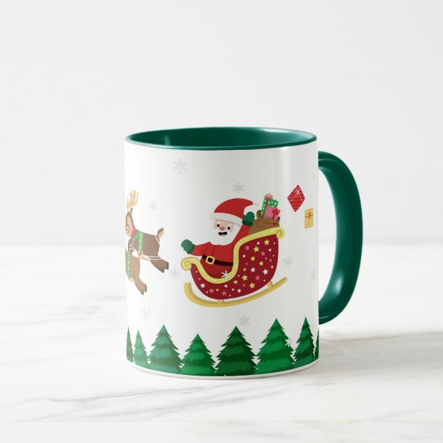 Caneca Ilustração Santa Claus montando Reindeers Mug (Frente Esquerda)