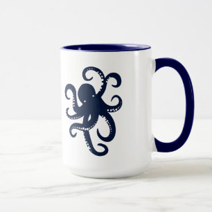 Caneca Ilustração Simples de Octopus Azul