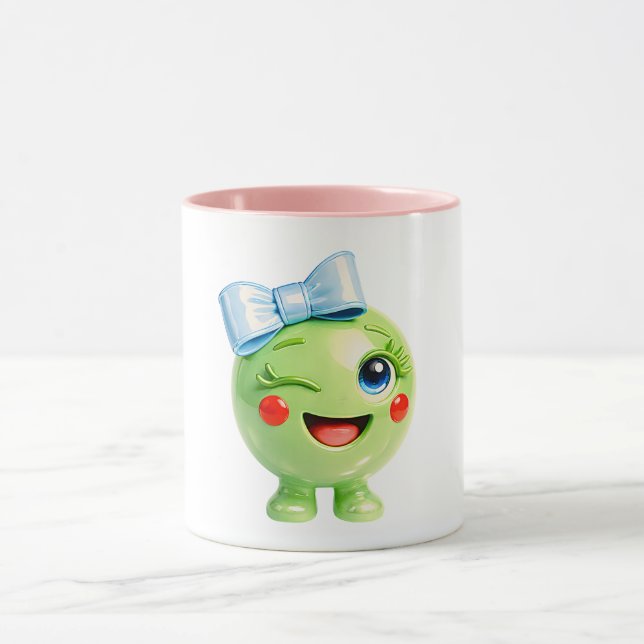 Caneca Ilustração Sorridente Verde Fofa (Centro)