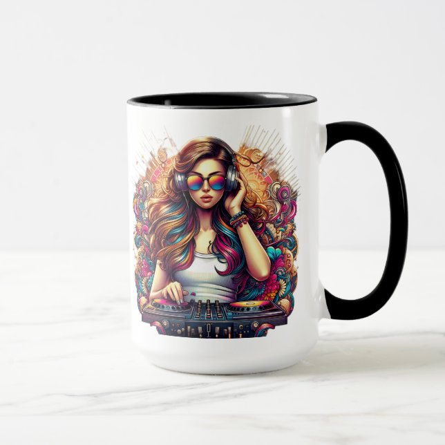 Caneca Ilustração Vibrante De Rapariga Dj (Direita)