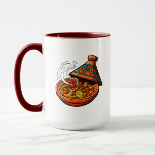 Caneca Ilustração Vibrante de Tagine Marroquino Comida Fu