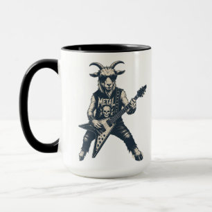 Caneca Ilustração Vintage de Cabra Heavy Metal Engraçada